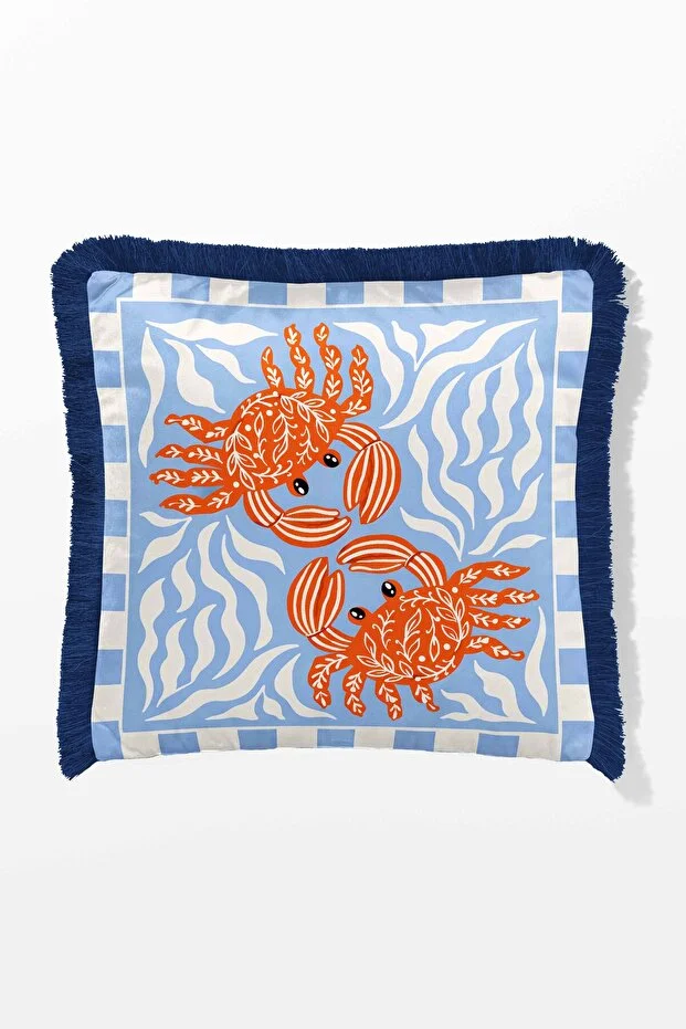 Pilloveland Fringed Throw Pillow Cover 43*43 cm - Yengeç